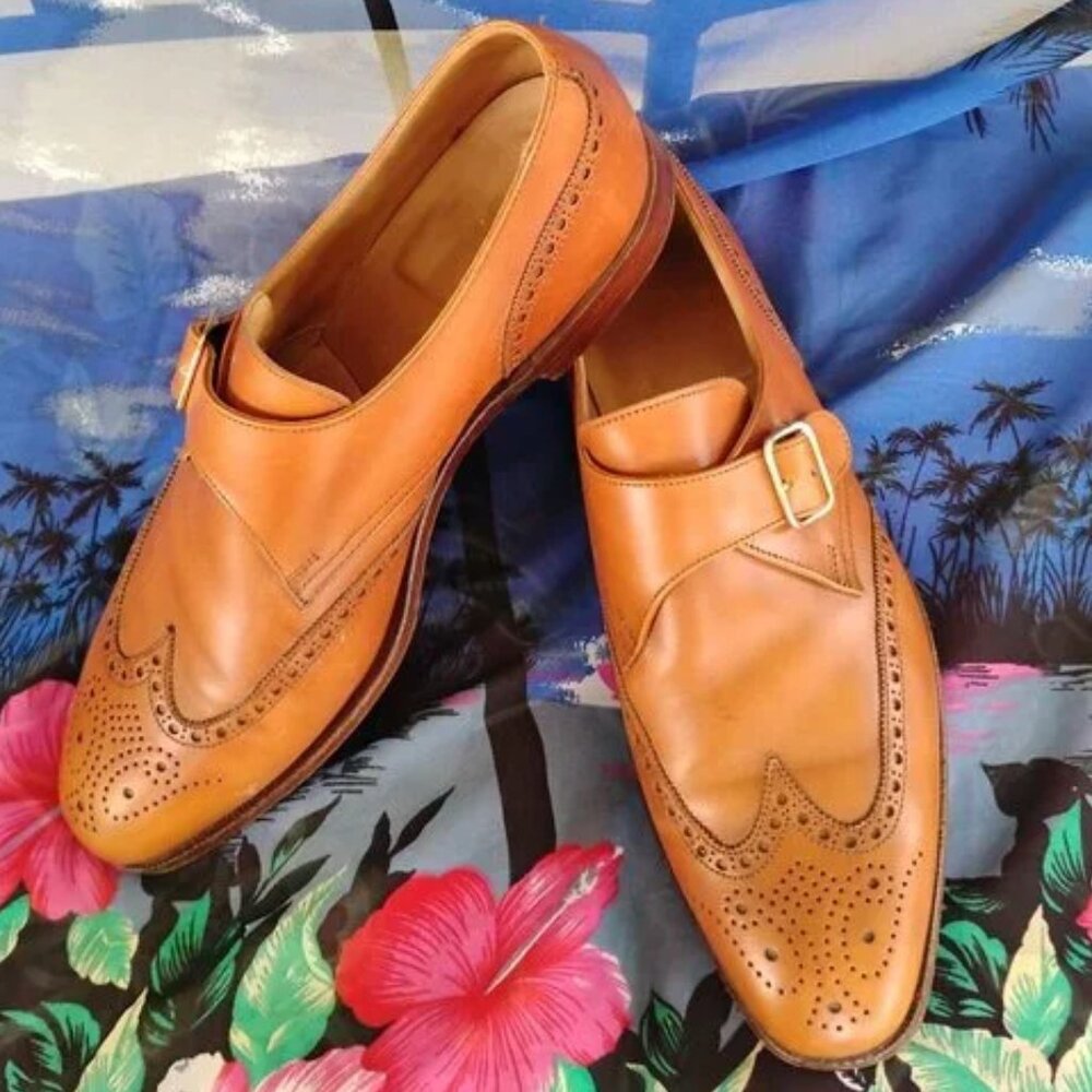 ❤️MEN CROCKETT & JONES Chalfont Brown Leather Monk Strap Wingtip Brogue Shoes 9D